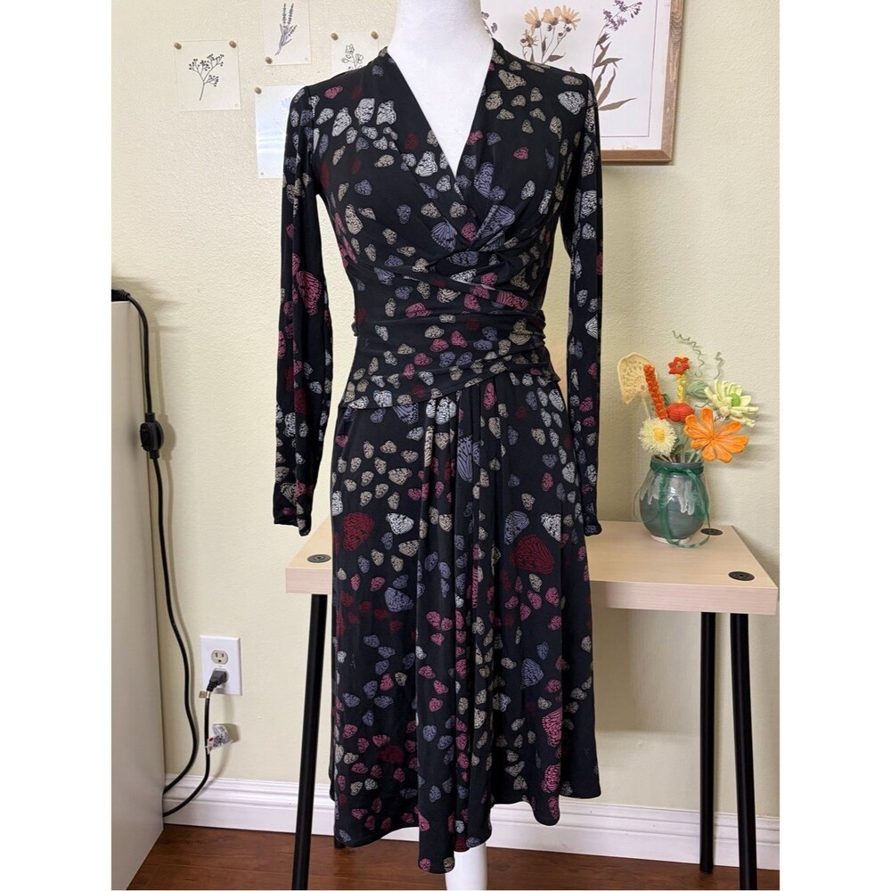 ISSA London 100% Silk Butterfly Print Wrap Long Sleeve Dress US 4